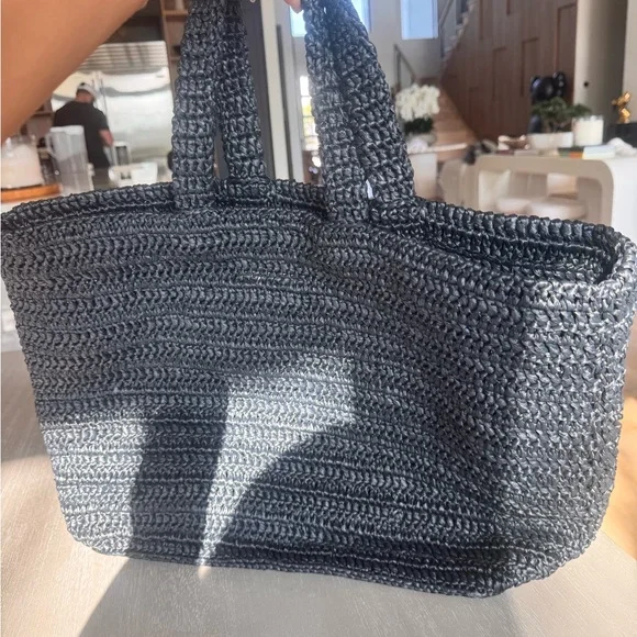 Saint Laurent Black Rive Gauche Crochet Tote with White Logo - Picture 4 of 7